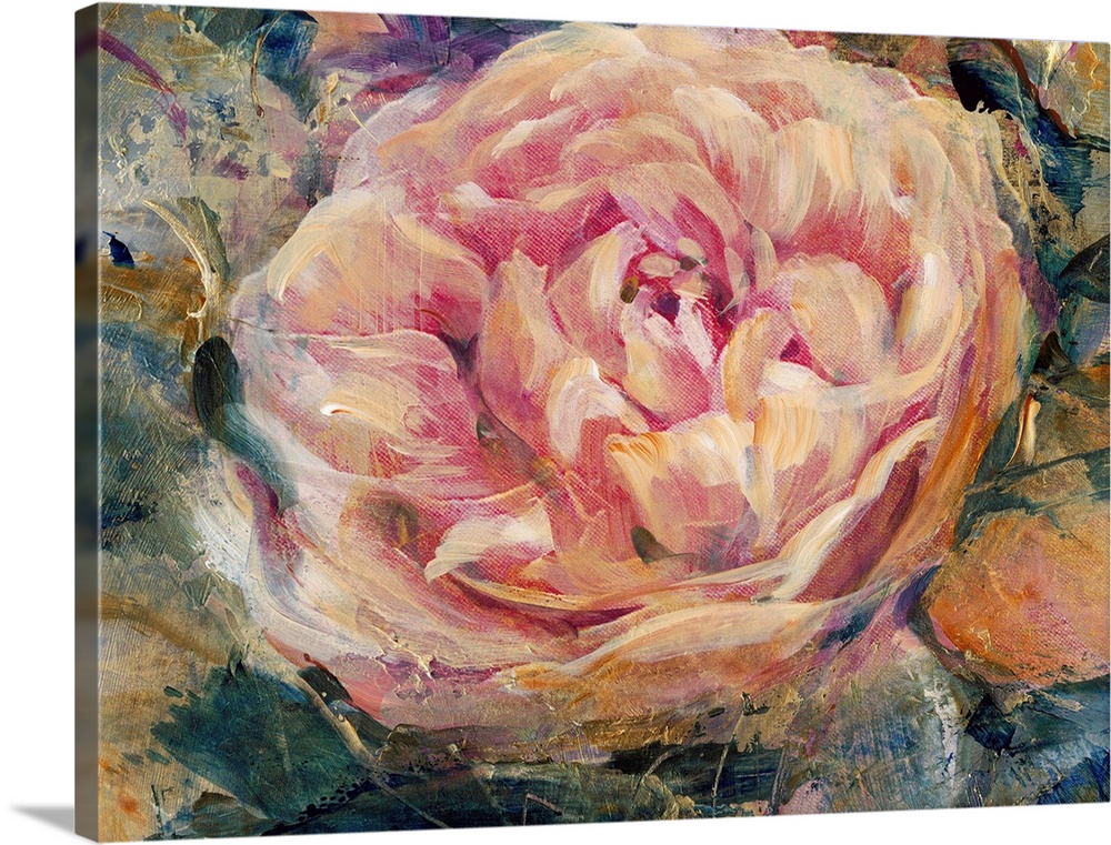 Contemporary painting of a close up of a pale pink flower.