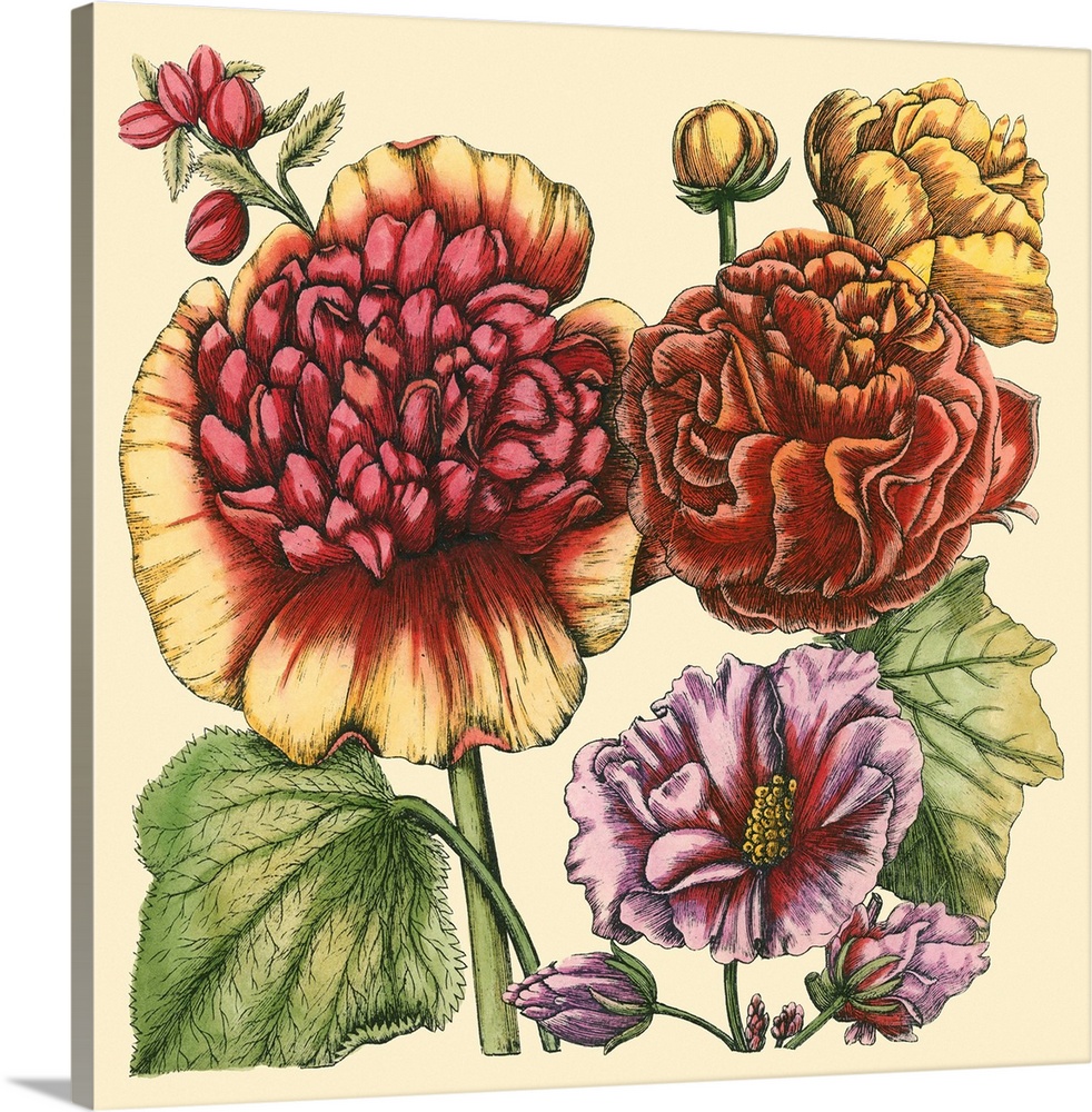 Contemporary artwork of a floral illustration in a vintage style.