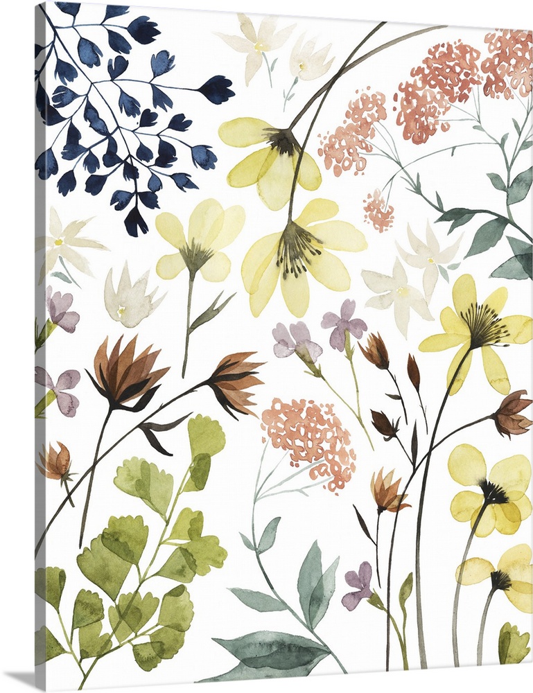 Contemporary artwork of a collection of floral elements against a white background.