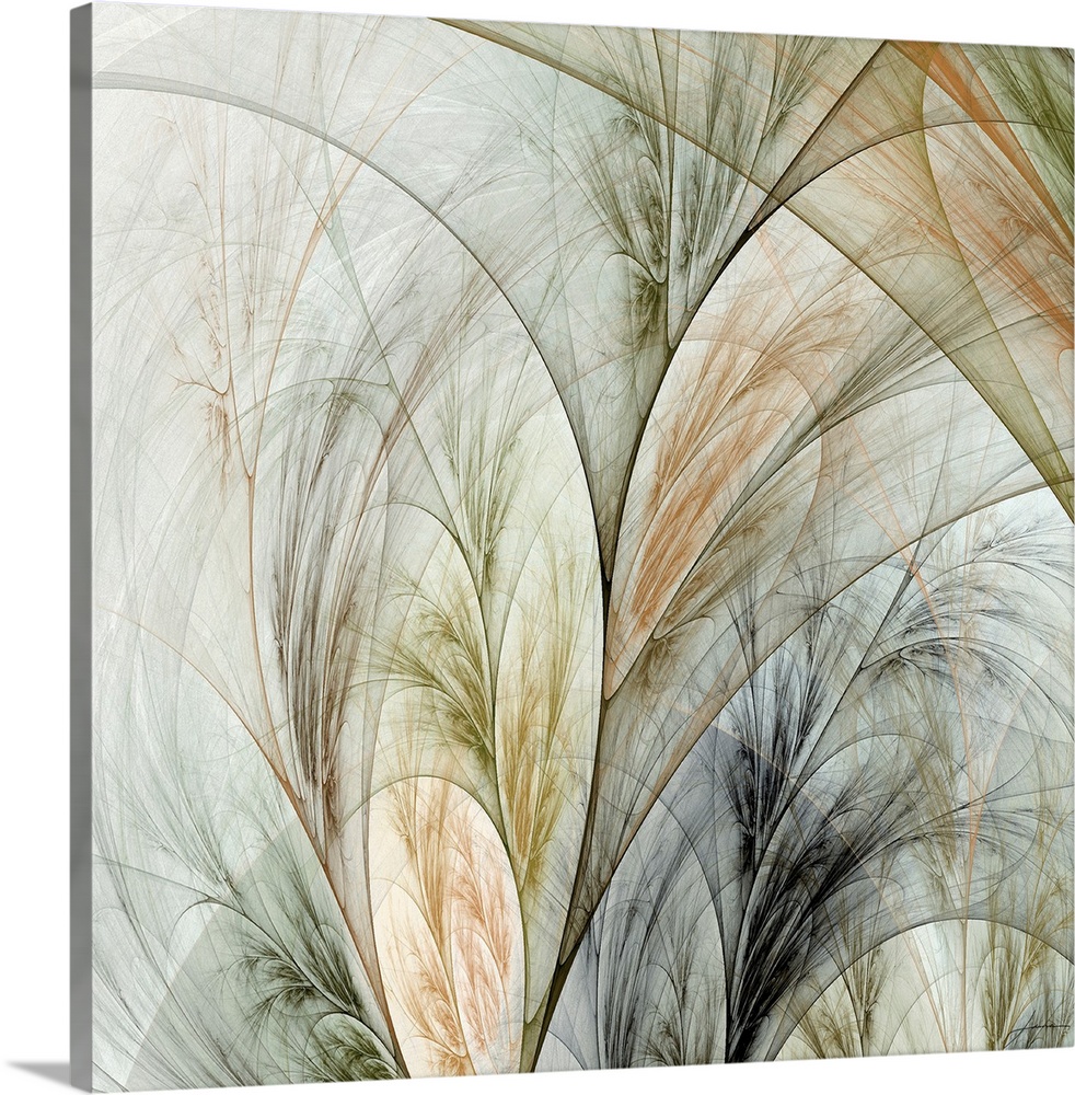 Square painting on canvas of silhouetted grass layered on top of each other.