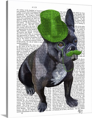 French Bulldog With Green Top Hat and Moustache