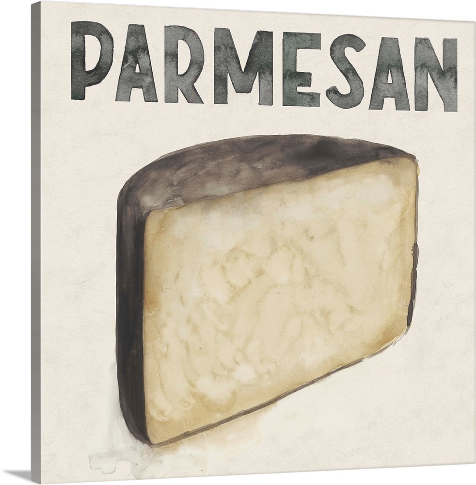 Painting of half a round of Parmesan cheese.