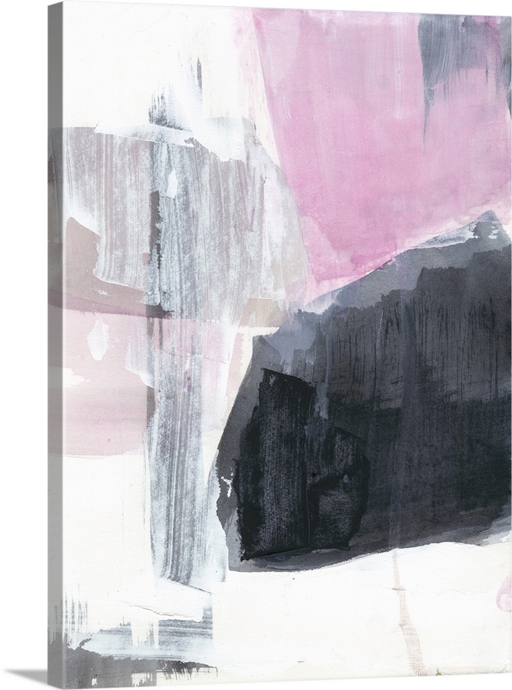This contemporary artwork features blocks of gray and pink with distressed textures to illustrate the struggle between con...