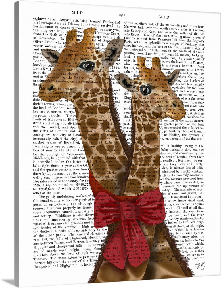 Giraffes and Bow Wall Art, Canvas Prints, Framed Prints, Wall Peels