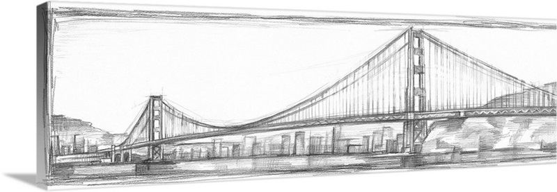 Golden Gate Bridge Sketch Wall Art, Canvas Prints, Framed Prints, Wall