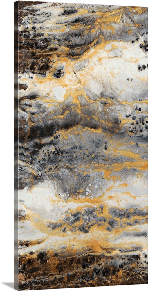Contemporary abstract artwork in earth tones resembling layers of sediment in rock.