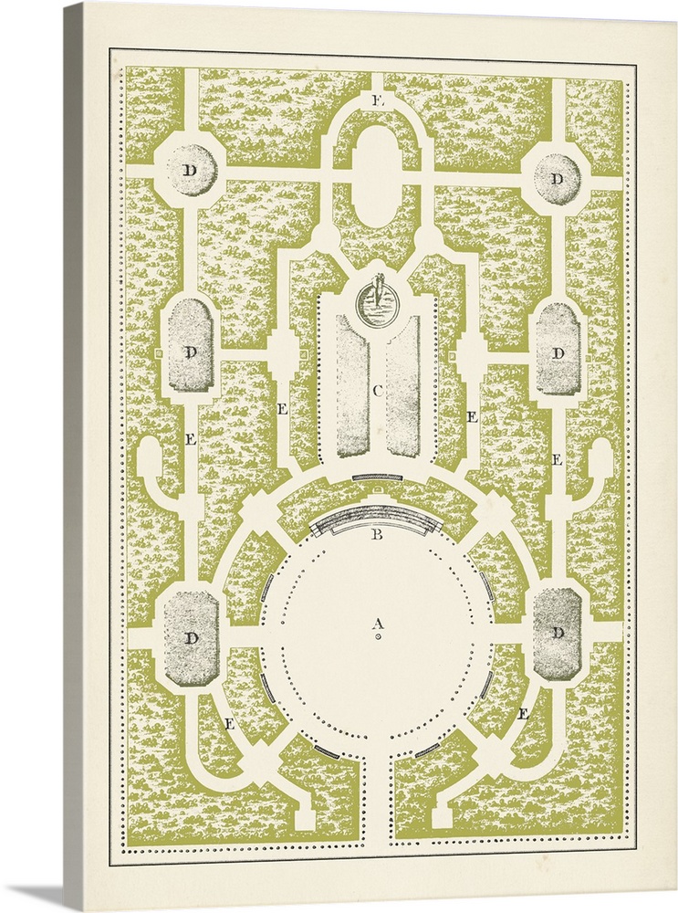 Architectural illustration of a complex hedge maze design.