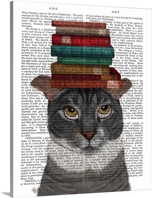 Grey Cat with Books on Head