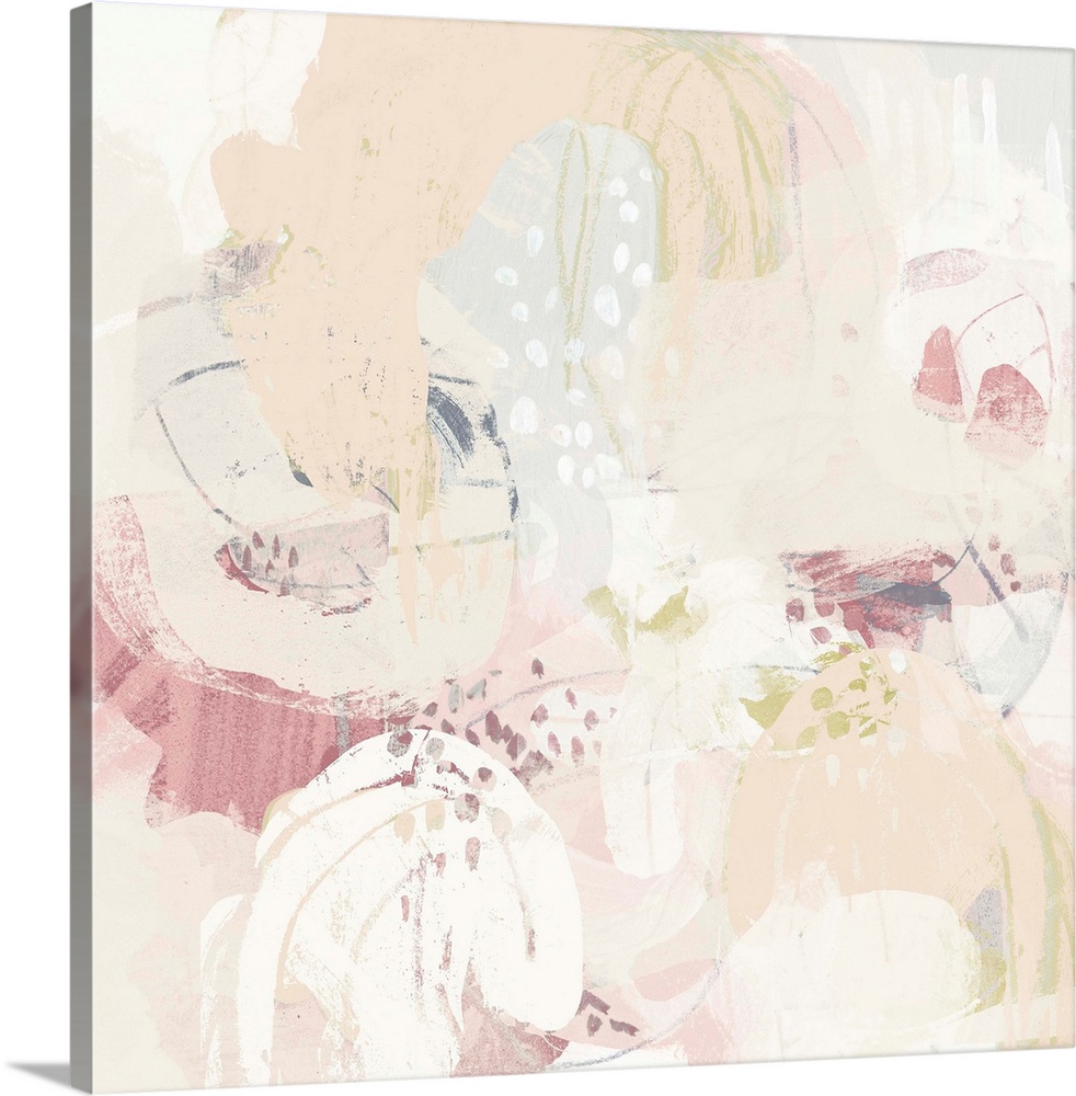 Contemporary abstract painting in soft, pastel shades of pink and coral.