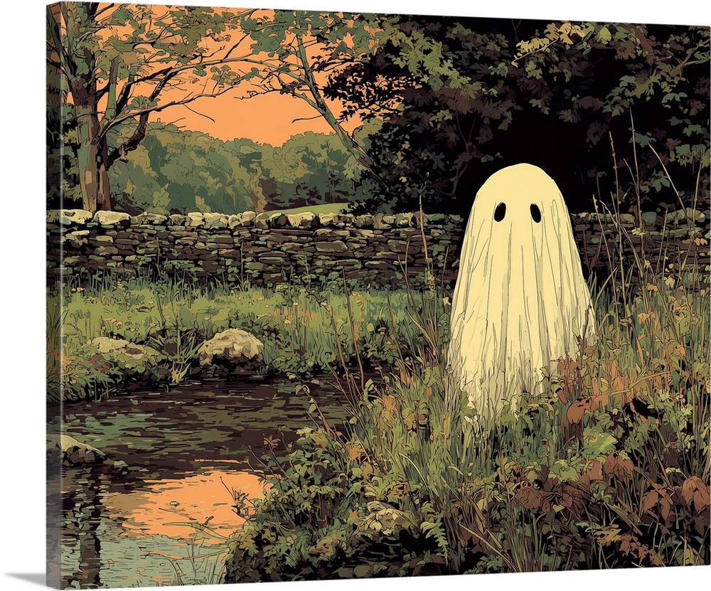 Ghost painting in a vintage landscape.