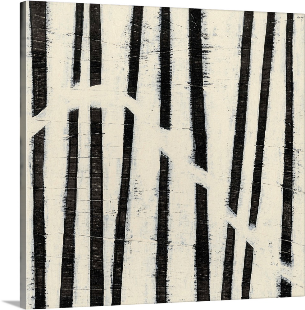 Black and white abstract artwork made of parallel lines.