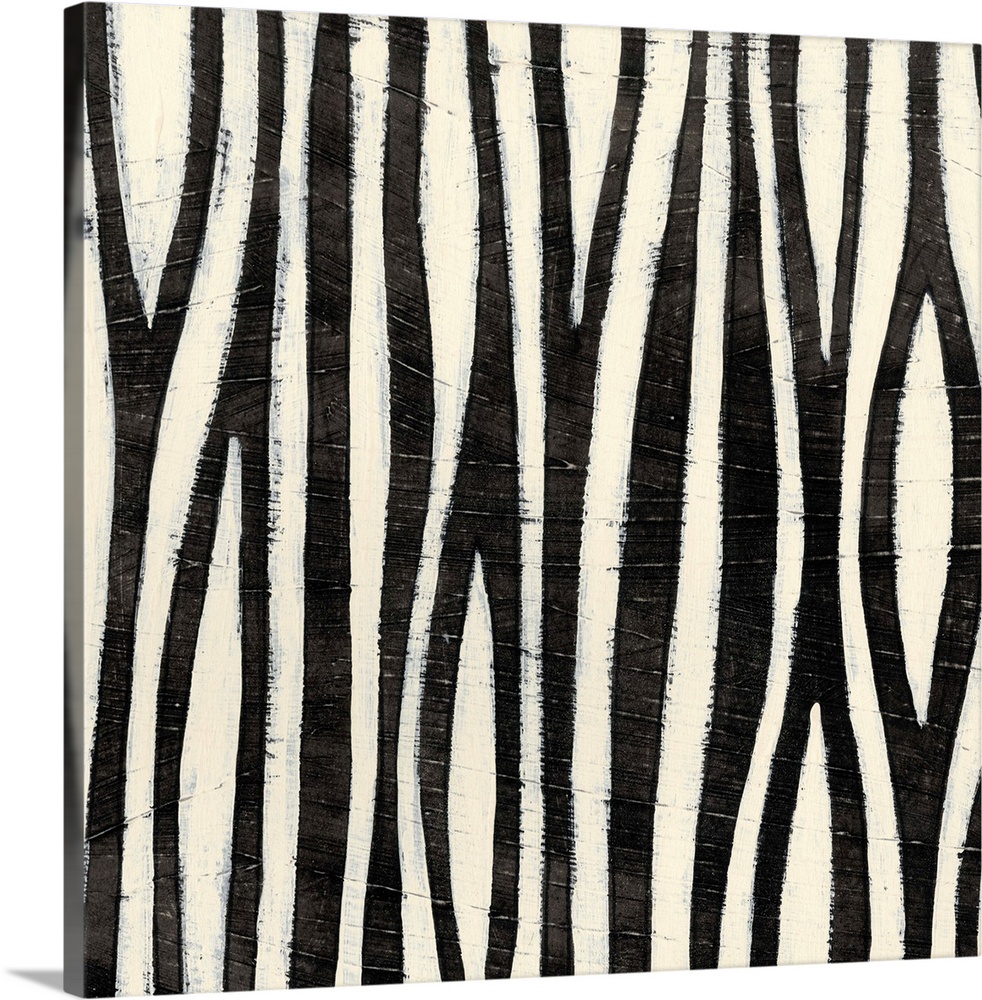 Black and white abstract artwork made of vertical stripes.