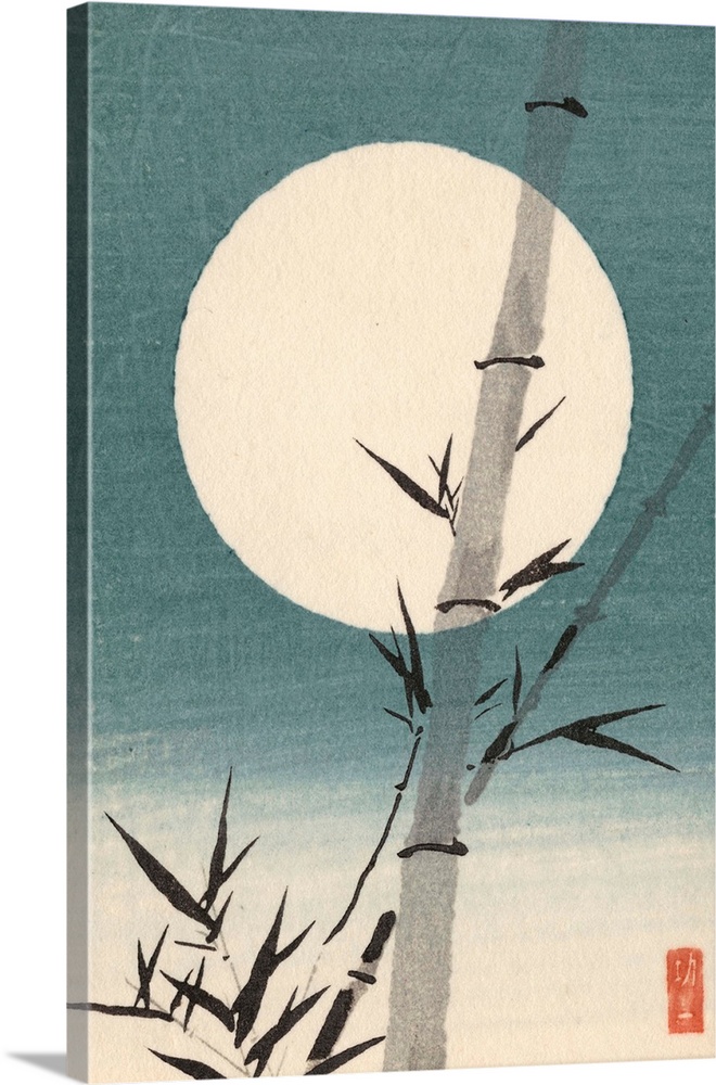 Eastern art of a bamboo culm against the moon.