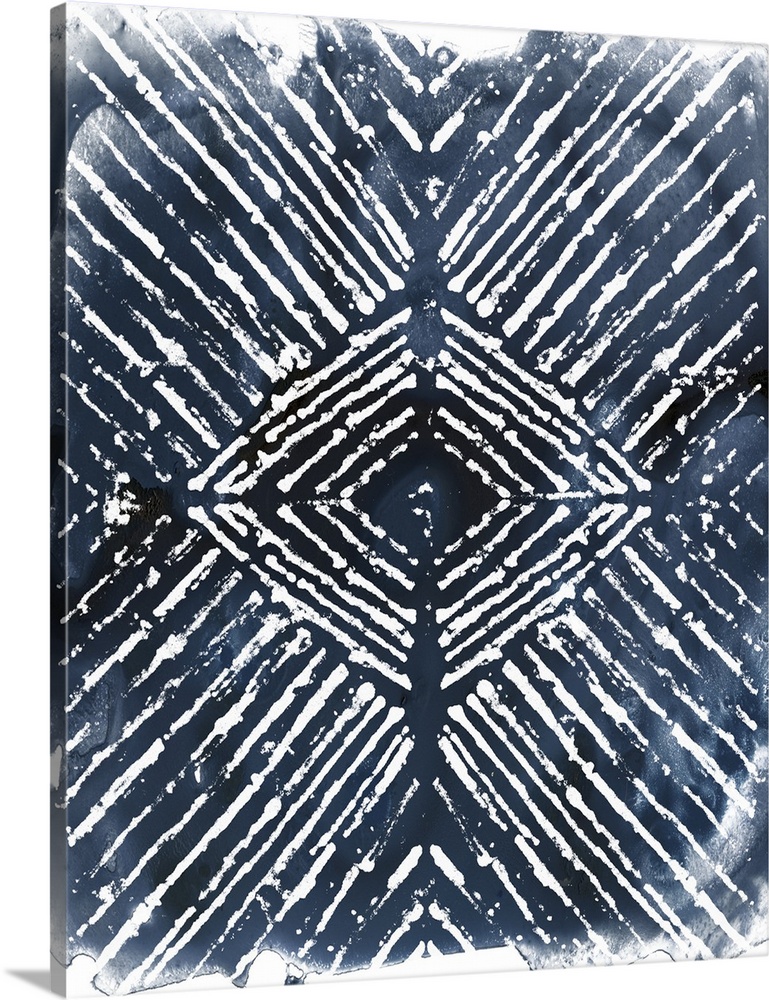 Decorative abstract artwork with a design in indigo and white.