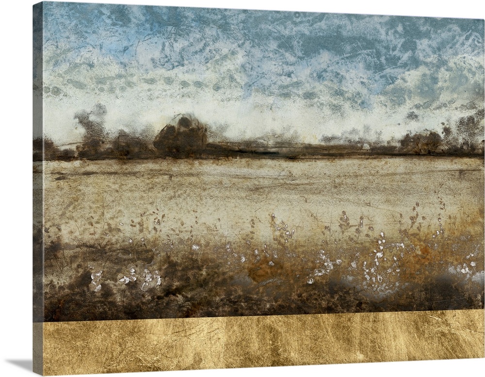 Contemporary landscape painting of a prairie in dusty earth tones.