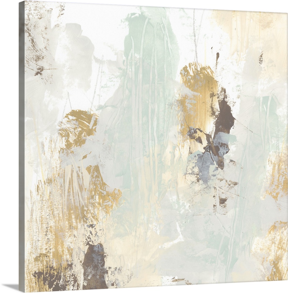 Contemporary abstract painting in pale neutral shades.