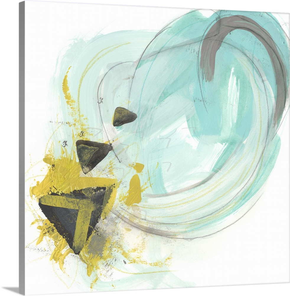 Abstract artwork in summery teal and yellow tones.