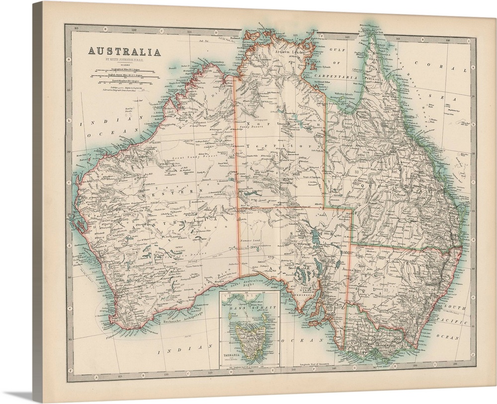 Vintage map of the continent of Australia.