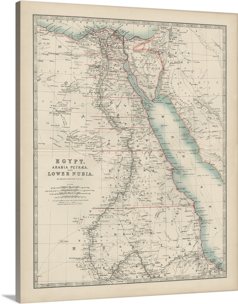 Vintage map of the country of Egypt.