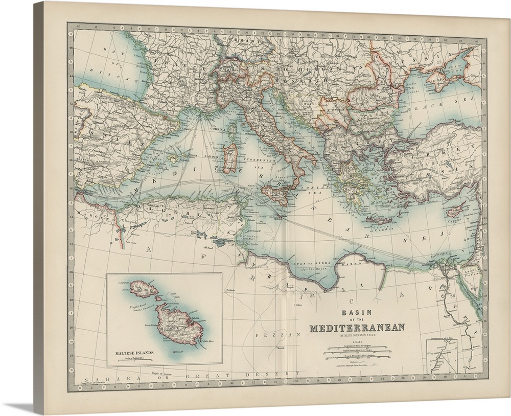 Vintage map of the Mediterranean region.