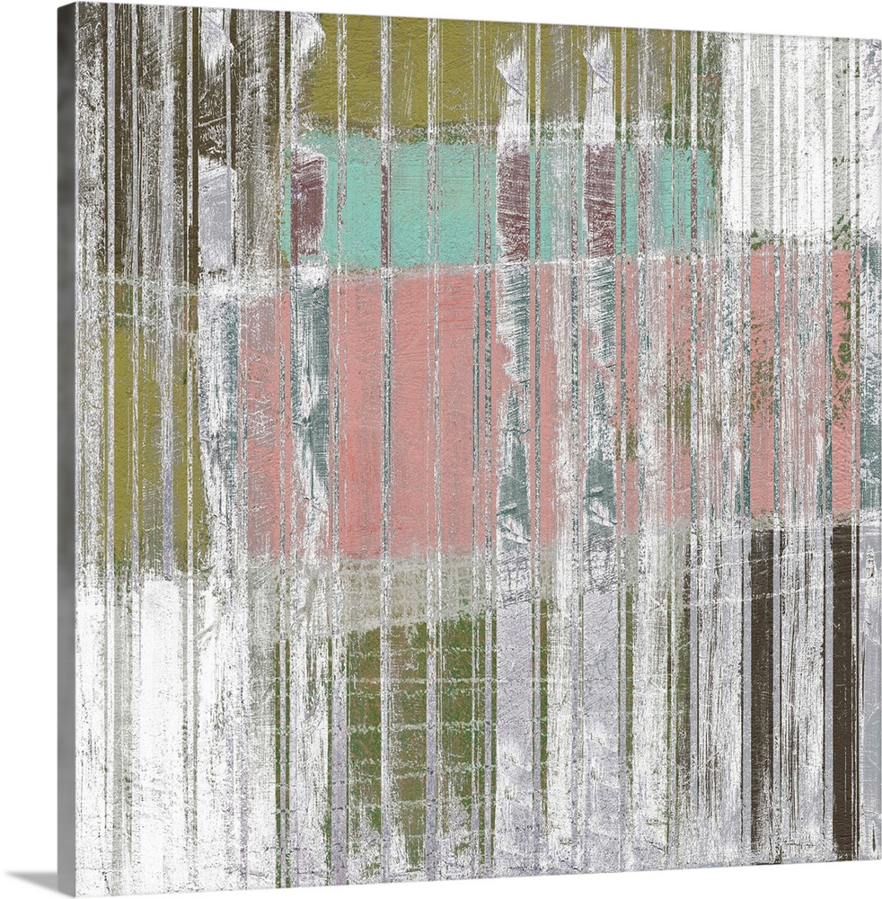 Contemporary abstract artwork using vertical lines mixed with washed colors.