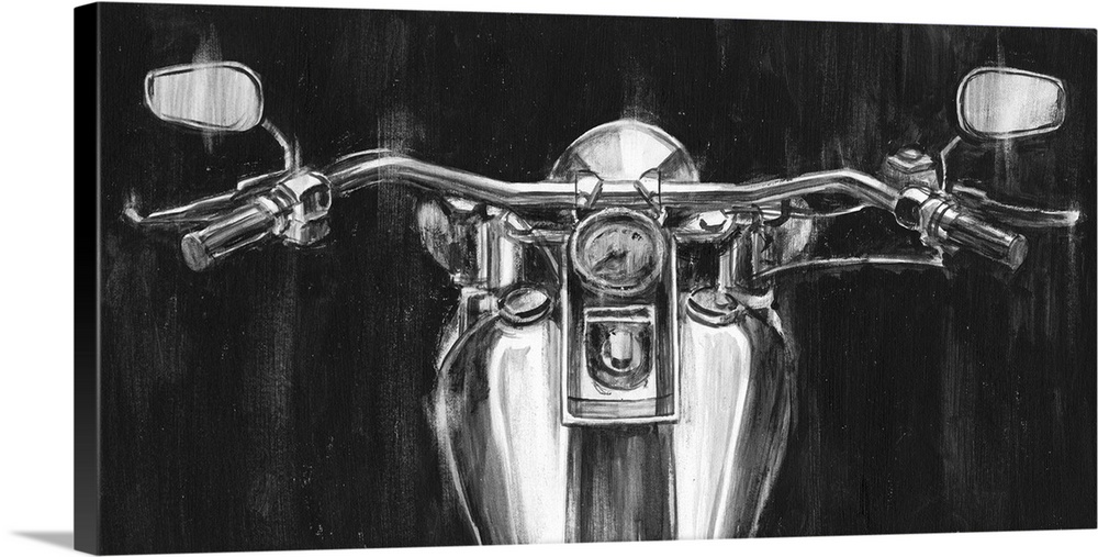 Contemporary painting of a motorcycle's handlebars.
