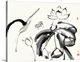 image thumbnail of Illustrations of free formed lotus flowers in black watercolor with red Japanese symbols on the side.