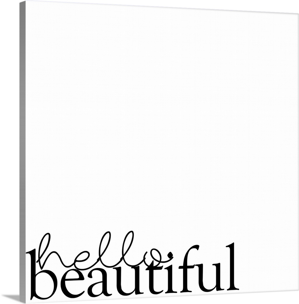 'Hello Beautiful' minimalist typography on a white square background.