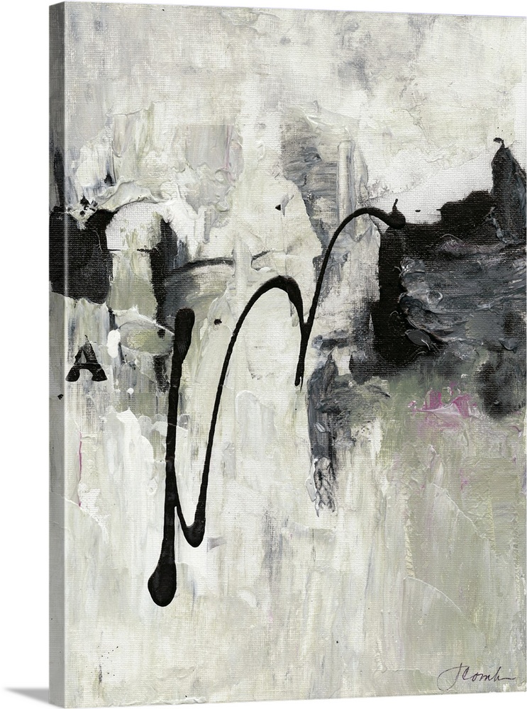Abstract art in neutral grey shades with deep black splatters.