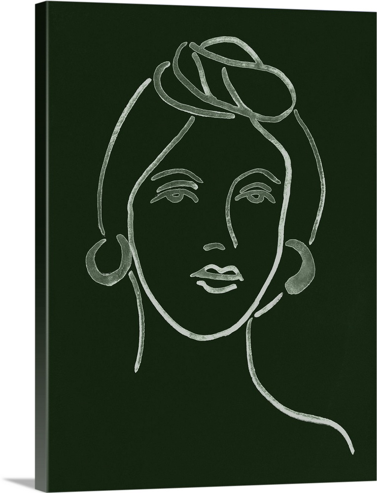 Portrait outline of a woman on a dark green background.
