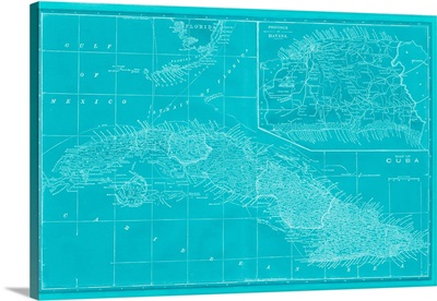 Map of Cuba in Aqua