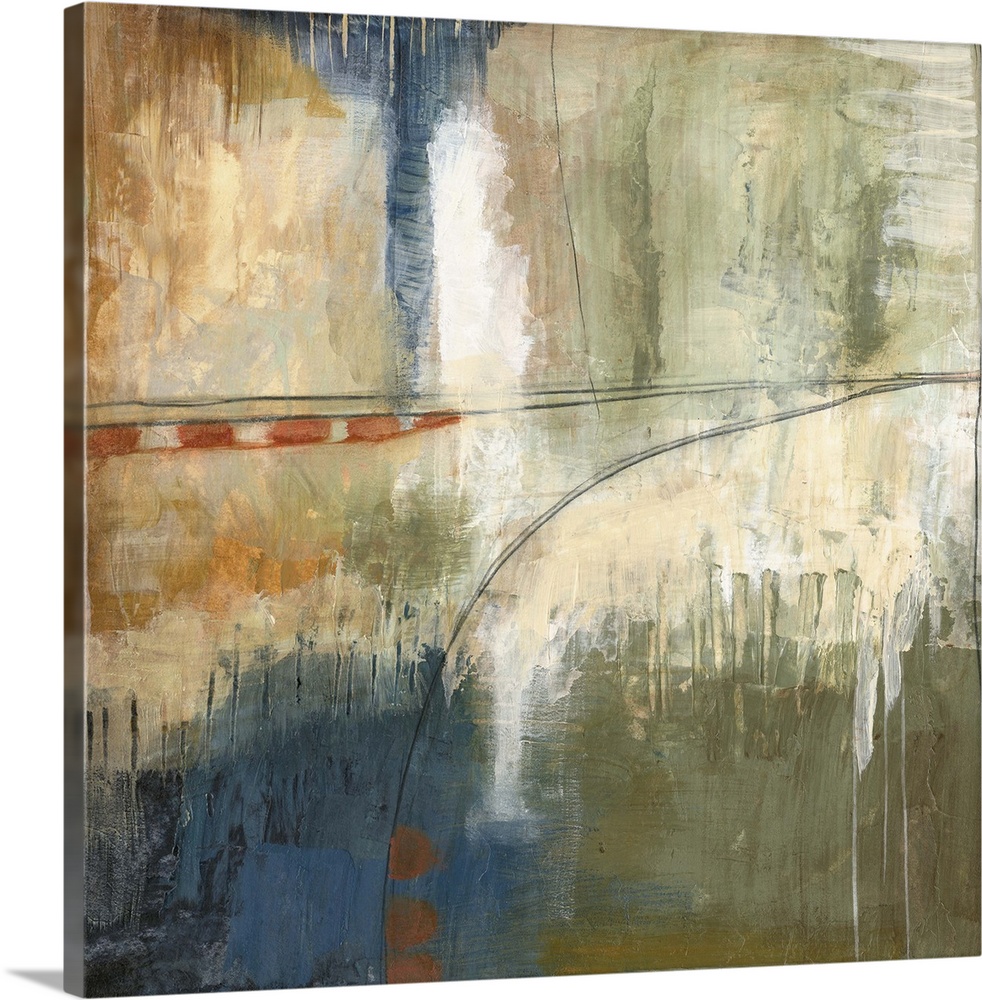 Contemporary abstract painting using muted warm and cool tones.