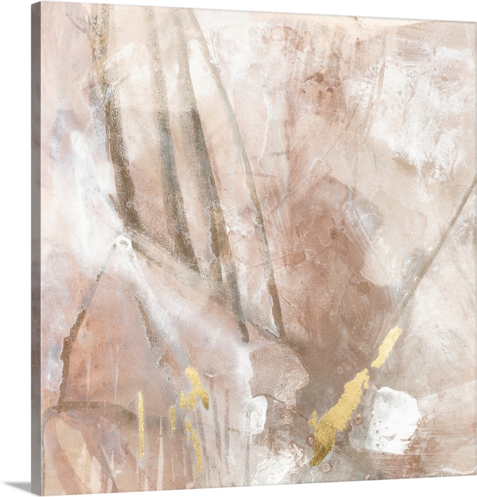 A soft, feminine contemporary abstract in earthy shades of pink with grey and gold accents. This would look beautiful in a...