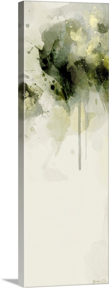 Abstract artwork of grey-green organic forms on white.