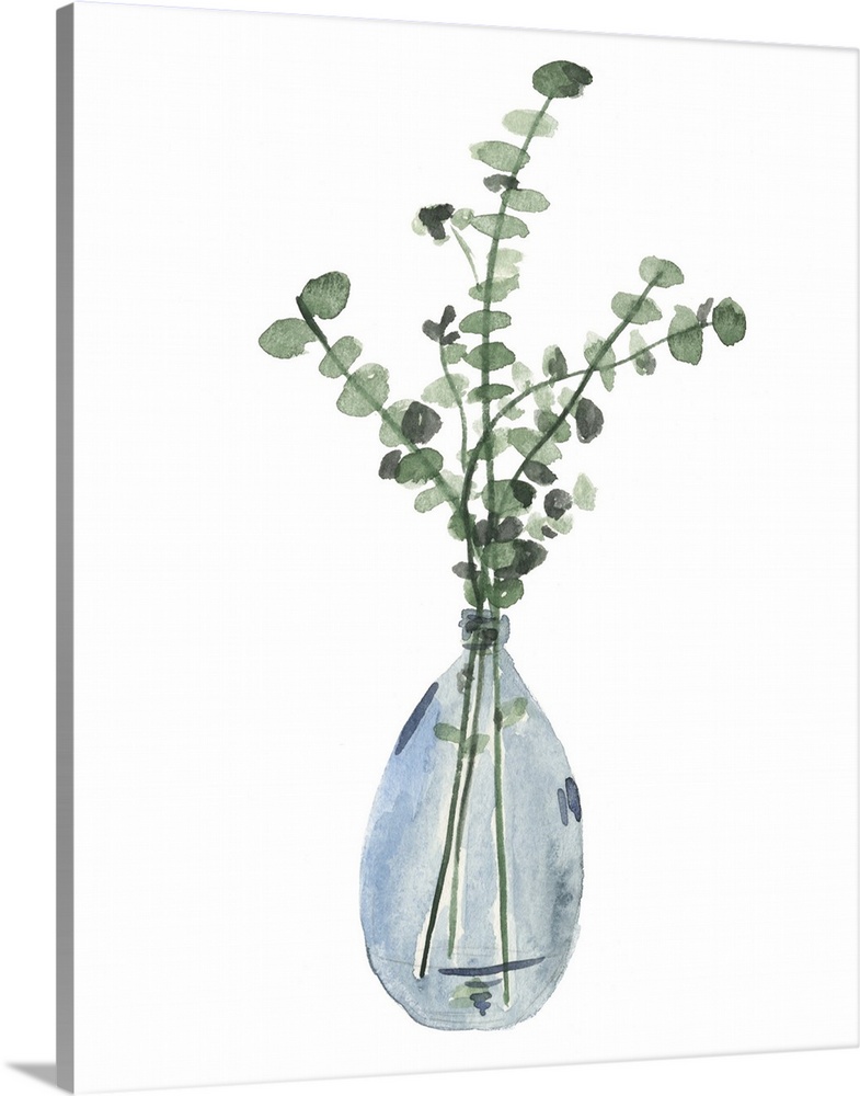 Watercolor leaves in an indigo vase.