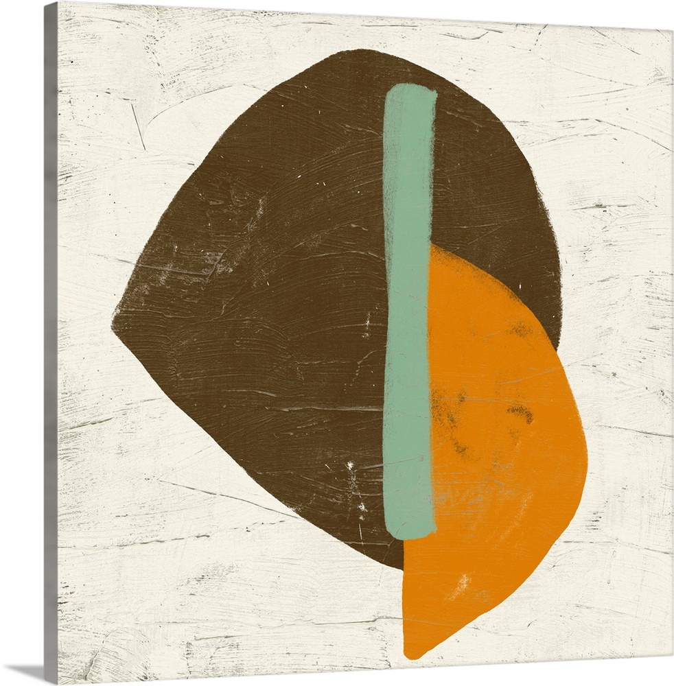 Contemporary abstract art print of roughly painted organic shapes in teal and brown.