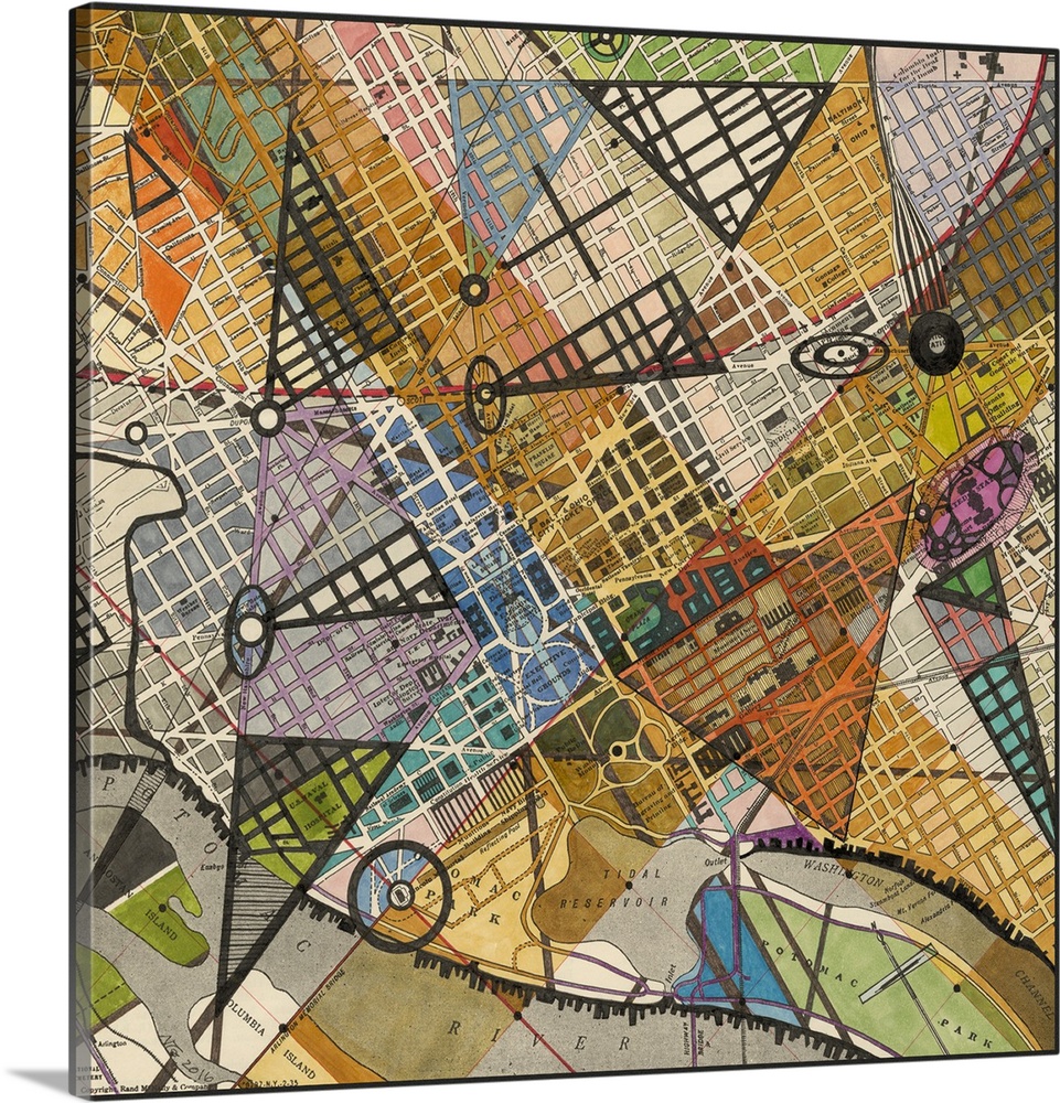 Contemporary abstract artwork of a map of Washington D.C.