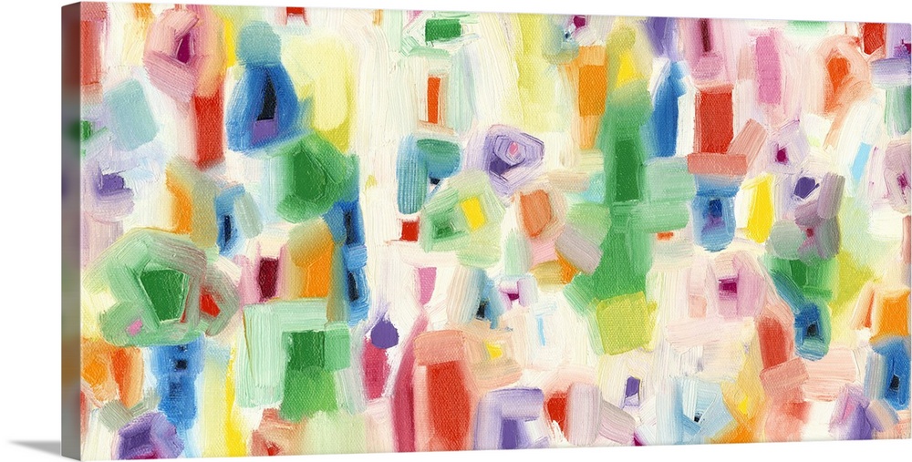 Contemporary abstract painting using vibrant colors and organic shapes.