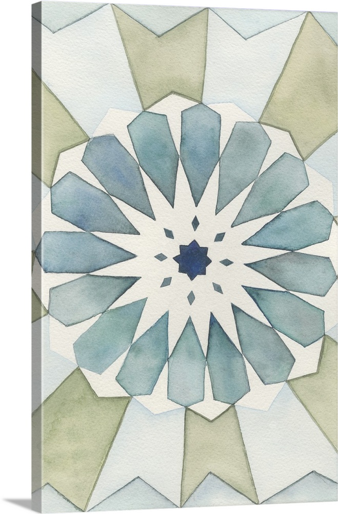 Inspired by Moorish design, this decorative artwork feature geometric shapes arranged in a circular pattern.