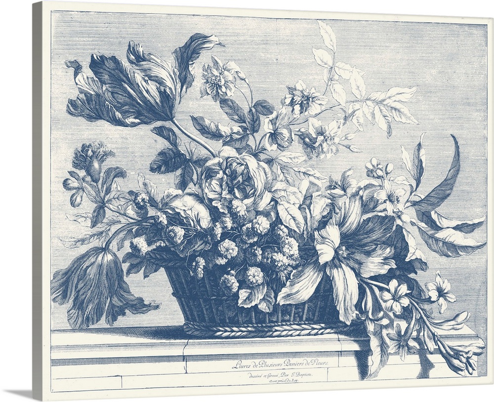 Navy Basket of Flowers I