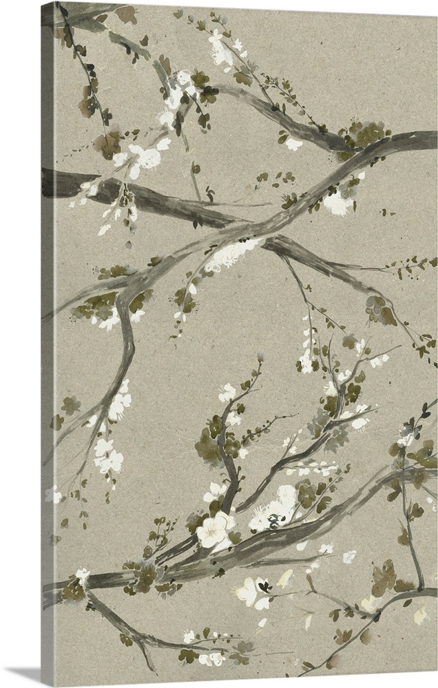 Contemporary monochrome cherry blossom painting.