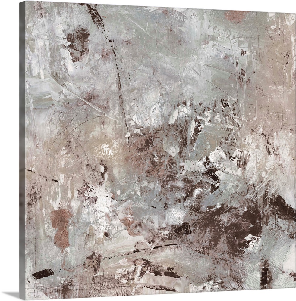 Abstract modern art in neutral earth tones with a weathered effect.