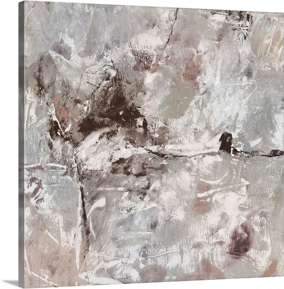 Abstract modern art in neutral earth tones with a weathered effect.