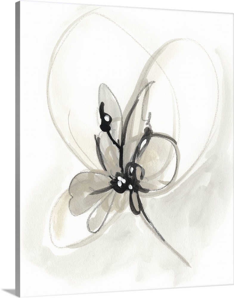 Circular brush strokes construct a gestural flower in neutral tones in this contemporary artwork.