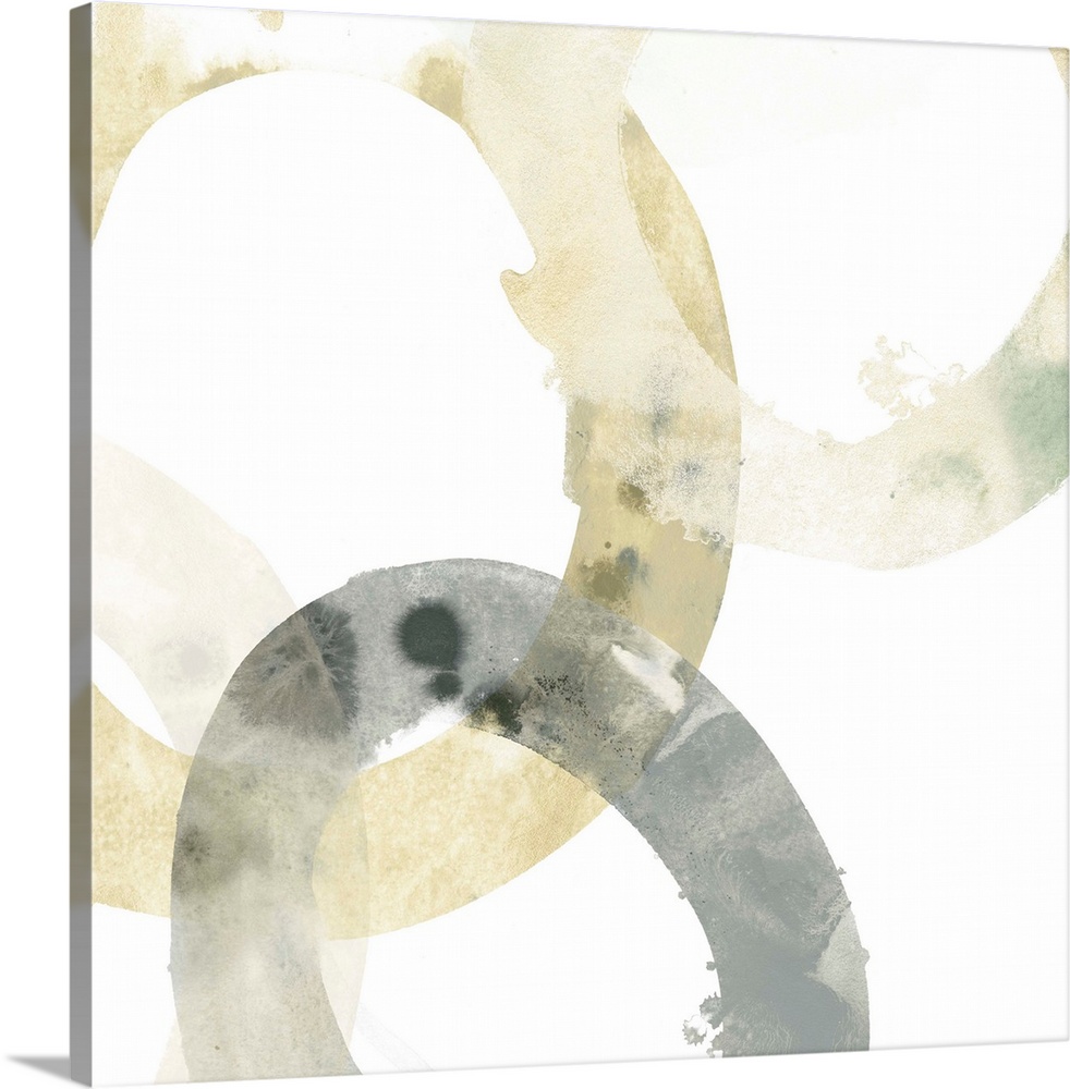 Abstract art print of organic rings in beige and grey on a white background.