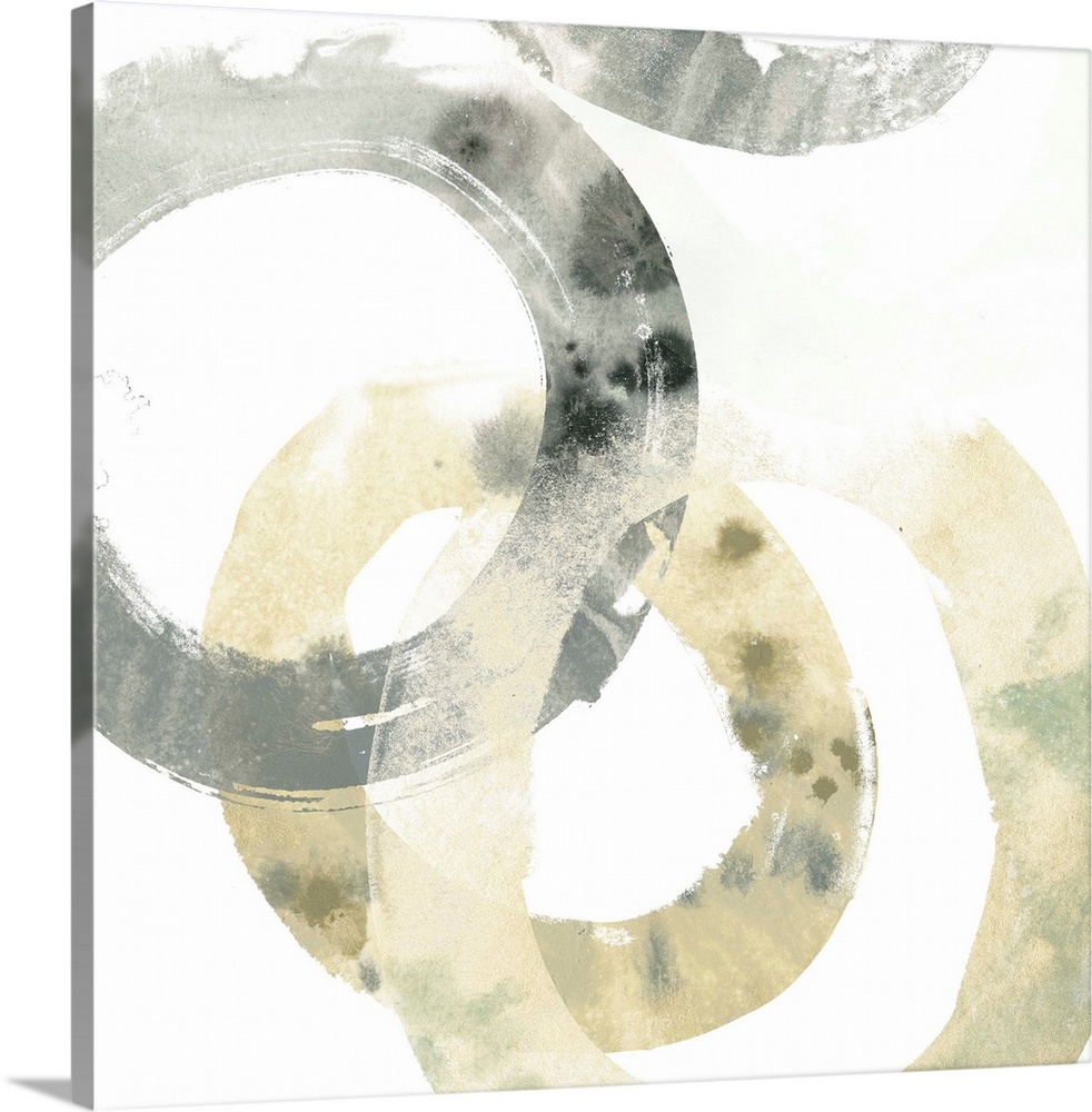 Abstract art print of organic rings in beige and grey on a white background.