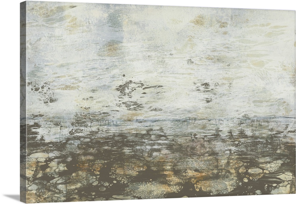 Modern abstract art print of a plain horizon in neutral earth tones under a pale grey sky.