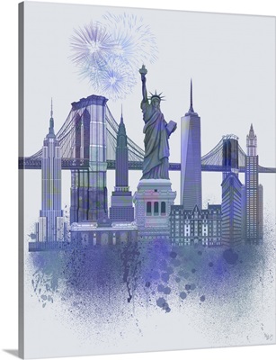 New York Skyline Watercolour Splash Blue