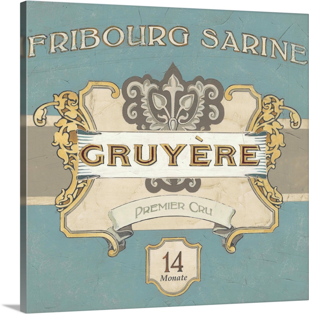 Vintage style label for Gruyere cheese.