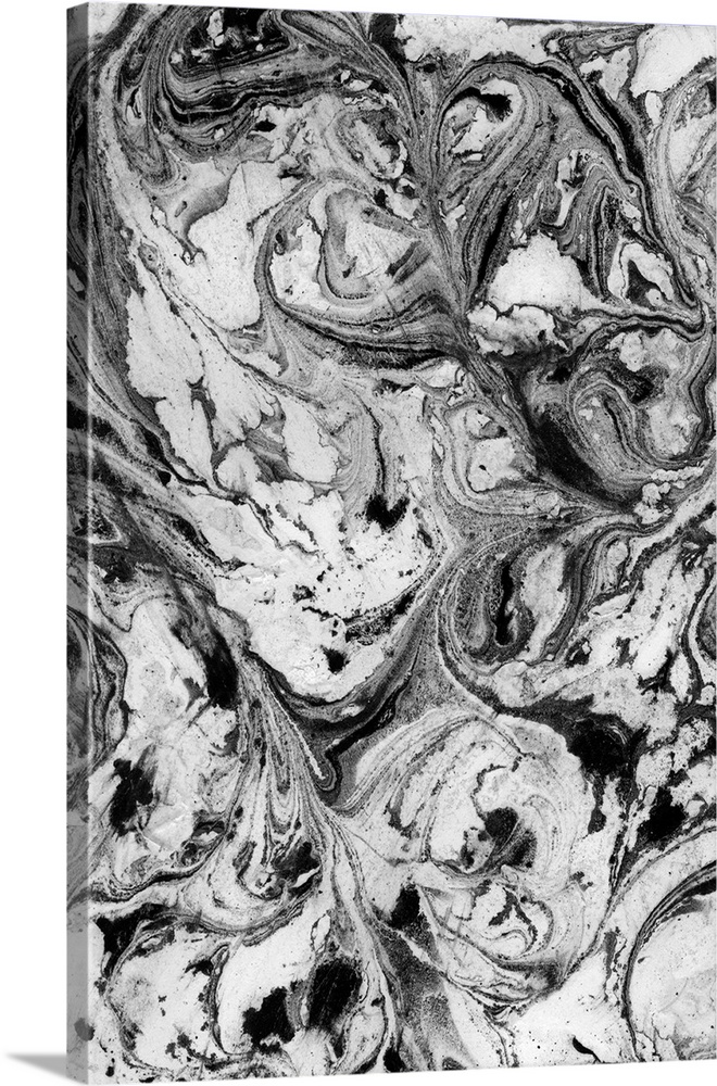 Mottled black and white textures that have been liquefied in some areas fill this abstract art.